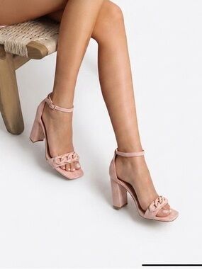 Ermonn Square Toe Heeled Sandals Dressy  Chunky High Heels New With Box